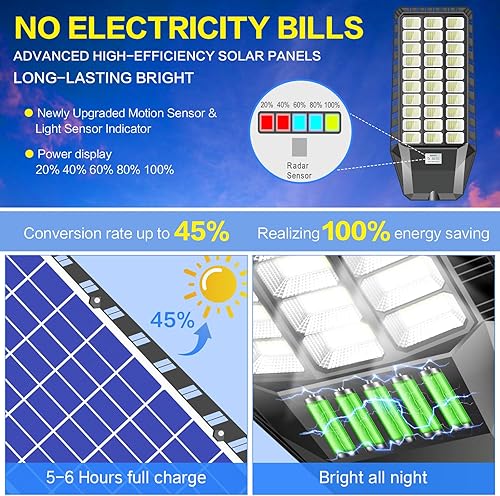 Miniatura 3 de Farolas solares para exteriores, luces solares de estacionamiento de 6000 W, luz solar LED del atardecer al amanecer, 400000 lúmenes, luces solares