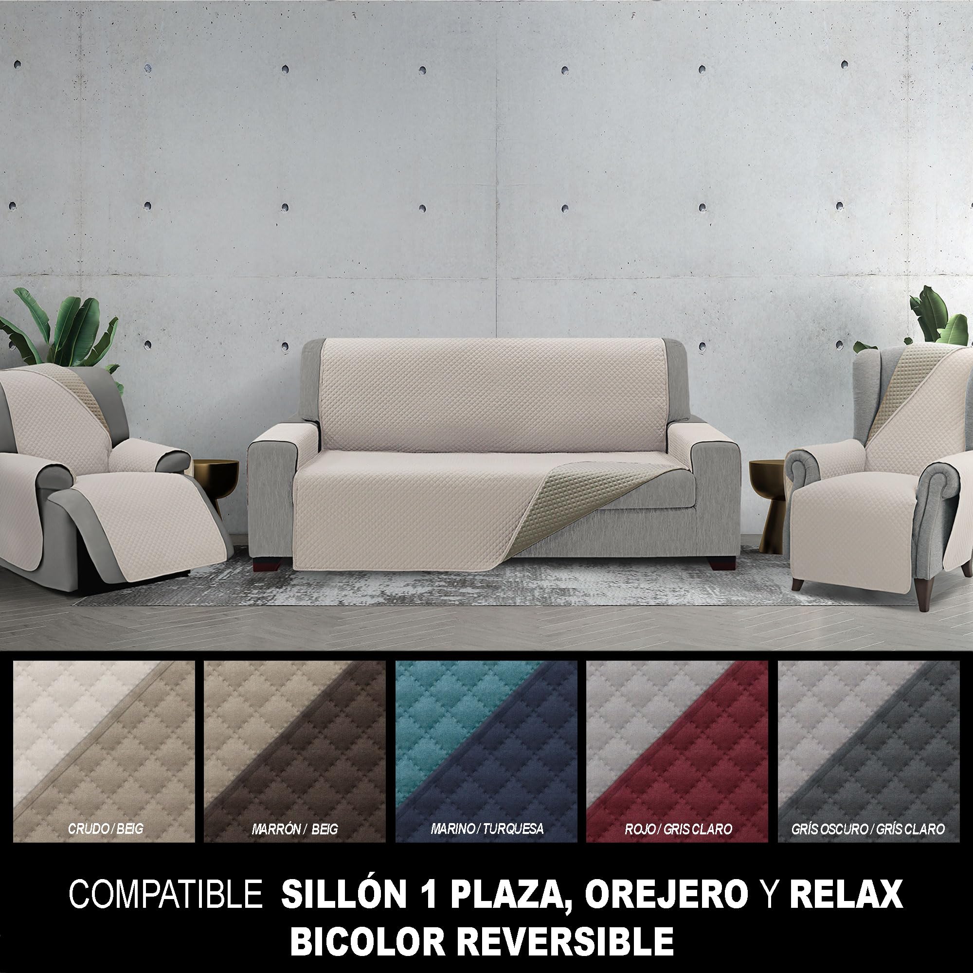 FAVERTI® Gepolsterter Sesselüberwurf für 1-Sitzer, 55 cm (Sitz), Modell REQUENA, Beige-braun, wendbar, Schoner, kompatibel mit Relax- und Ohrensesseln, waschbar, Segeltuch