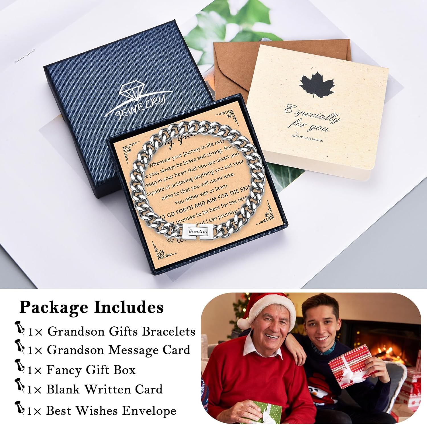 Gifts for Dad Son Grandson Grandpa Uncle Nephew Brother Mens Cuban Link Chain Bracelets Present Jewellery for Christmas Birthday Gifts for Men Him - Image 5