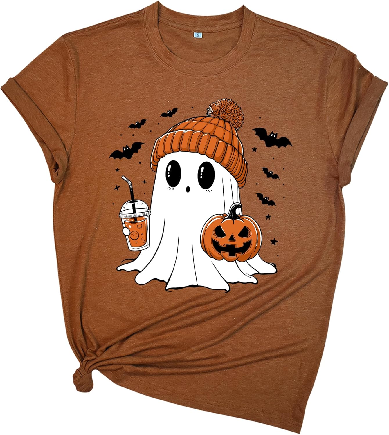 Halloween Shirts for Women: Pumpkin Ghost Print Funny Crewneck Short Sleeve Top for Costumes Autumn Party Graphic T-Shirt - Image 3