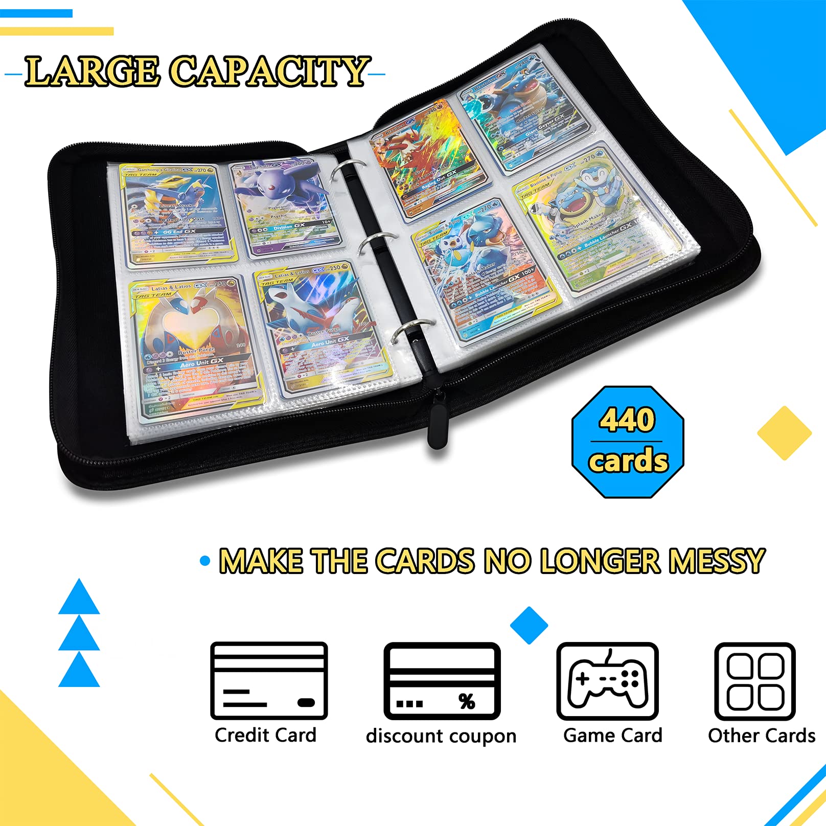 FANGULU 440 Pockets Card Binder for Pokemon Card 55Pcs 4-Pocket Sleeves  Page, Trading Card Binder pokémon Zipper Card Holder for Boys Girls :  Amazon.sg: Office Products