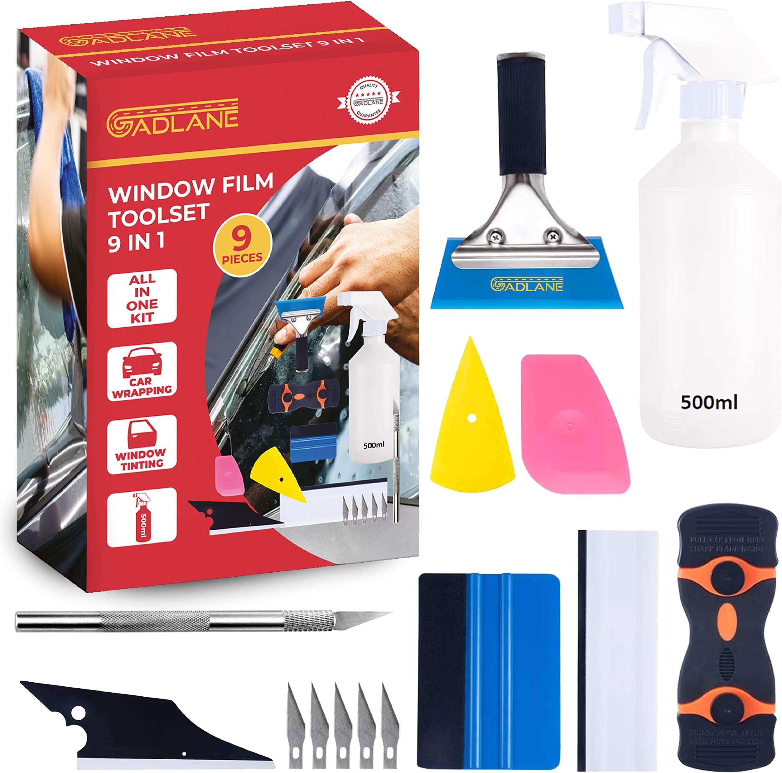 Car Window Film Application Kit - 9 PCS Car Window Tint Kit for Vinyl Wrapping, Tinting Vehicle Windows - Includes Multiple Squeegees & Scrapers