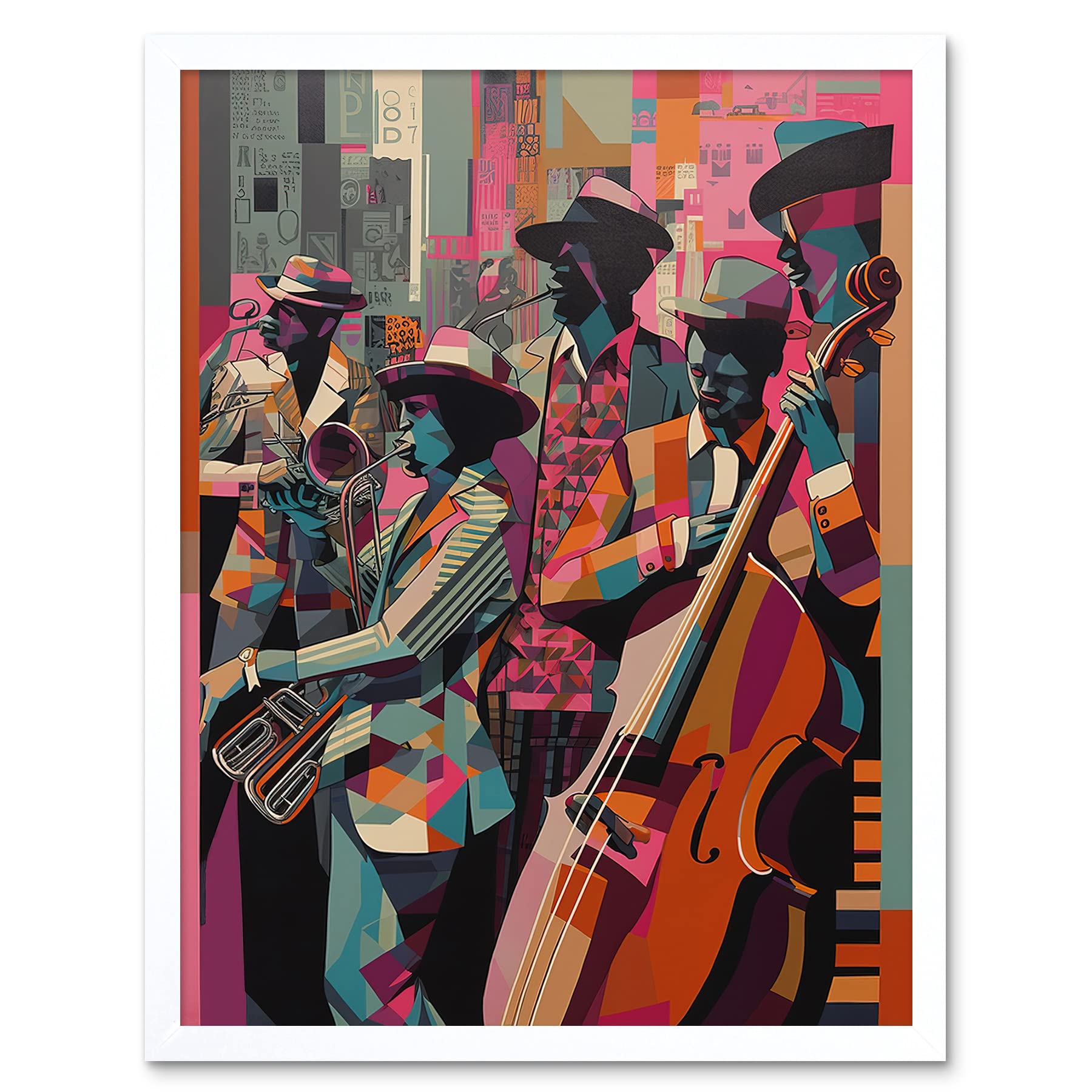 Artery8 New Orleans Jazz Festival Musicians Warming Up in the City Street Abstract Modern Painting Art Print Framed Poster Wall Decor 12x16 inch
