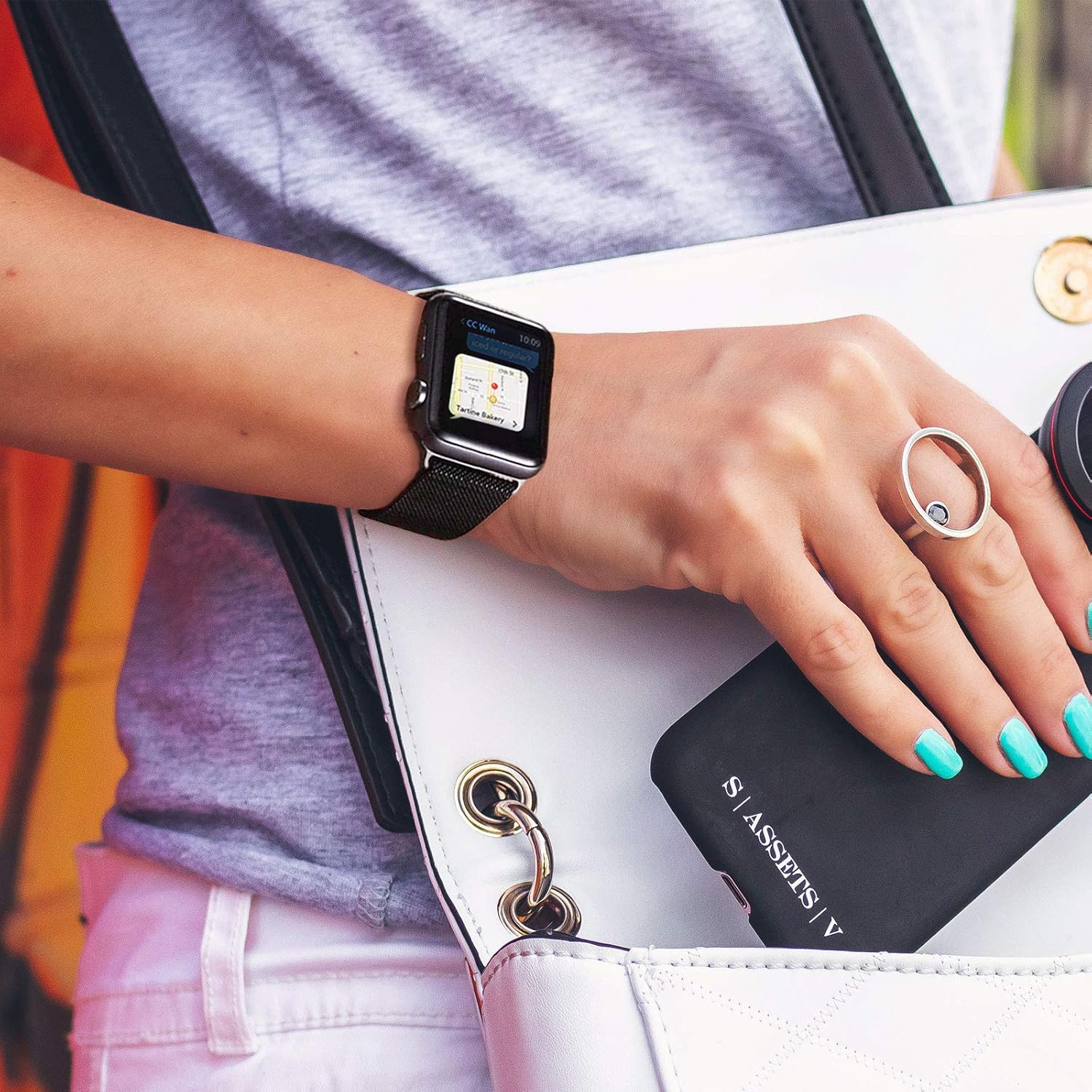 Metal Band Stainless Steel Mesh Magnetic Compatible with Apple Watch Bands 38mm 40mm 41mm 42mm 44mm 45mm, Milanese Sport Clasp Loop Women Men Compatible for iWatch Series 7 SE 6 5 4 3 2 1 Image