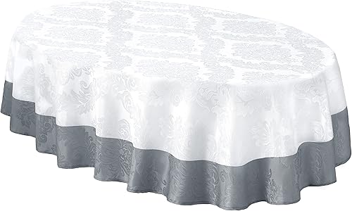 Newbridge Valencia - Mantel de tela de damasco con borde de dos tonos, resistente a las arrugas y a las manchas, mantel de calidad de hotel fino Newbridge Valencia - Mantel de tela de damasco con borde de dos tonos, resistente a las arrugas y a las manchas, mantel de calidad de hotel fino