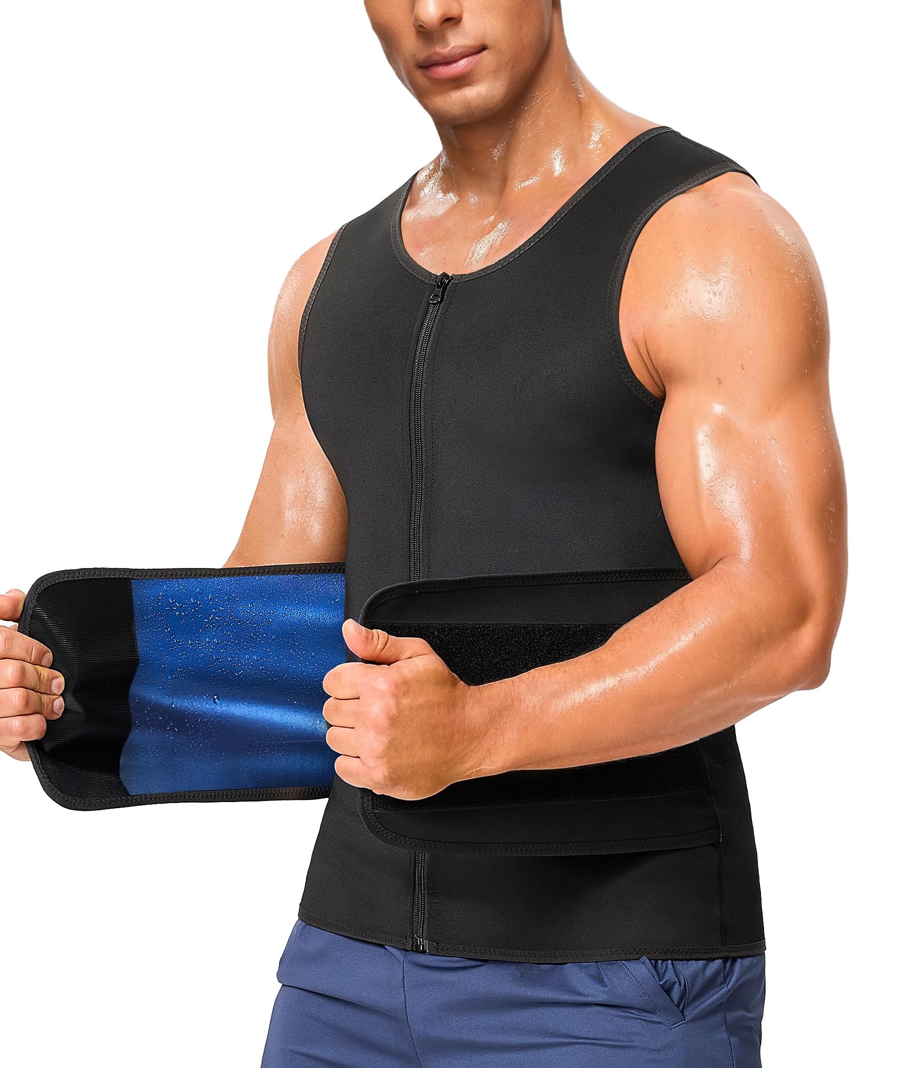 Junlan Herren Sauna Shirt Sauna Weste body shaper Schwitzanzug Taille Trainer Fitness Korsett Reißverschluss Tank Top
