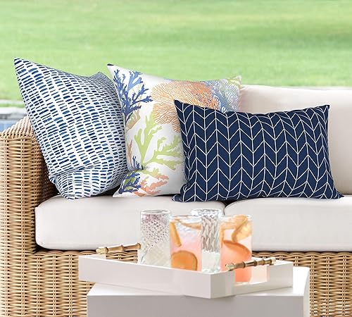 Miniatura 8 de DYTXIII Paquete de 2 almohadas lumbares impermeables para exteriores con rellenos, almohada decorativa rectangular para patio para el hogar, sofá,