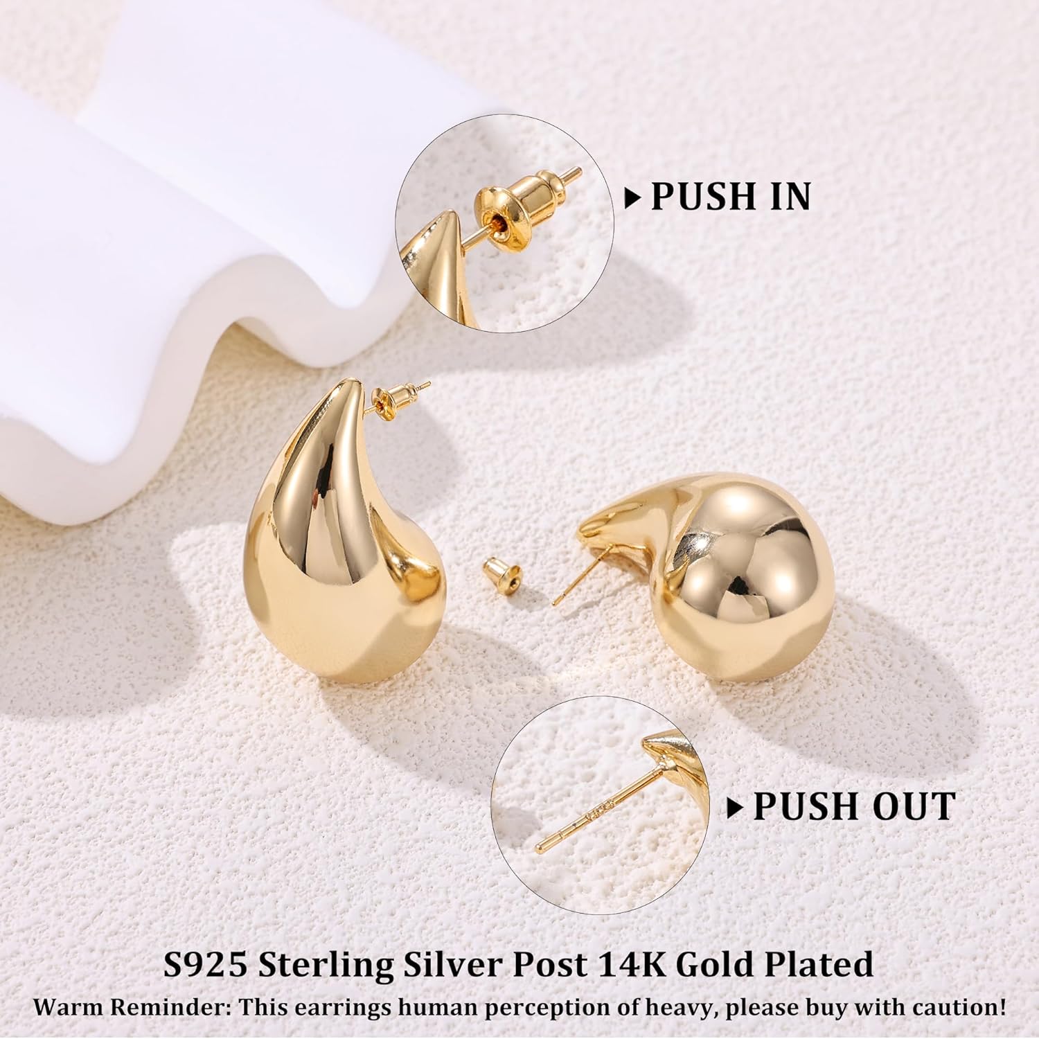 Gacimy Teardrop Earrings Dupes for Women 14K Gold Plated, Chunky Drop Earrings for Women with 925 Sterling Silver Post - Image 9