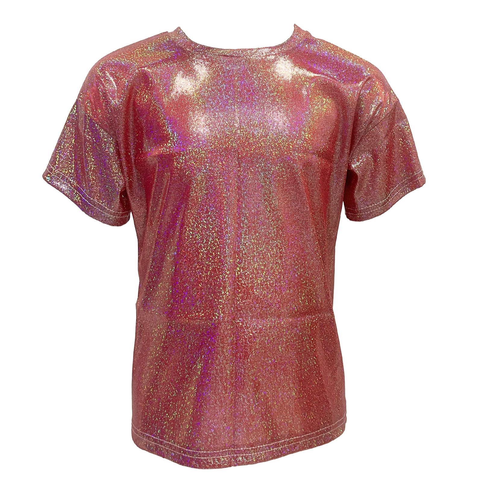 ZUYPSK Kinder Jungen Mädchen Metallic T-Shirt Lockeres Oberteil Kurzarm Paillettiertes Performance-Party-Jazz-Tanz-T-Shirt