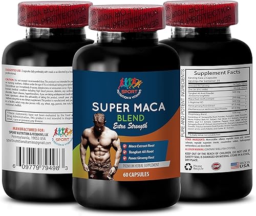 Píldoras mejoradoras masculinas Super MACA BLEND 2070 mg Extra fuerza maca con hierba de cabra caliente 1 botella de 60 cápsulas Horny Goat