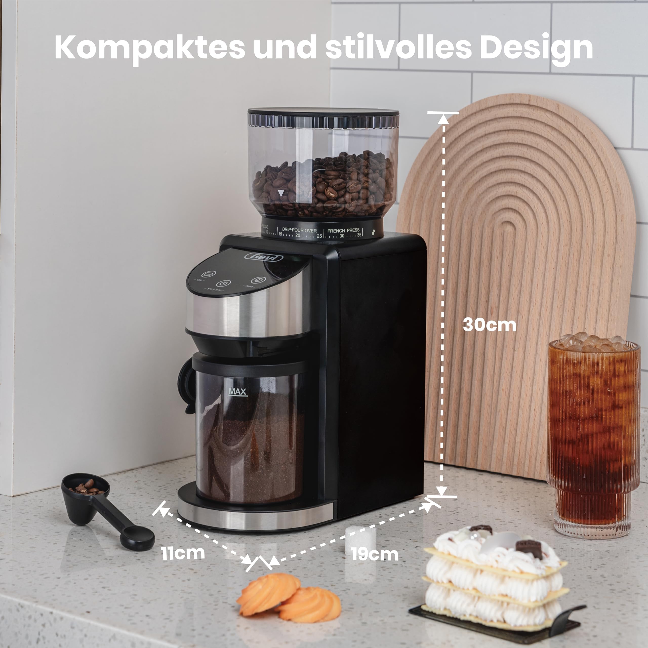 Gevi Elektrische Burr Kaffeebohnenmühle, 35 Mahlgradeinstellungen, 51 & 58 mm Siebträgerhalter