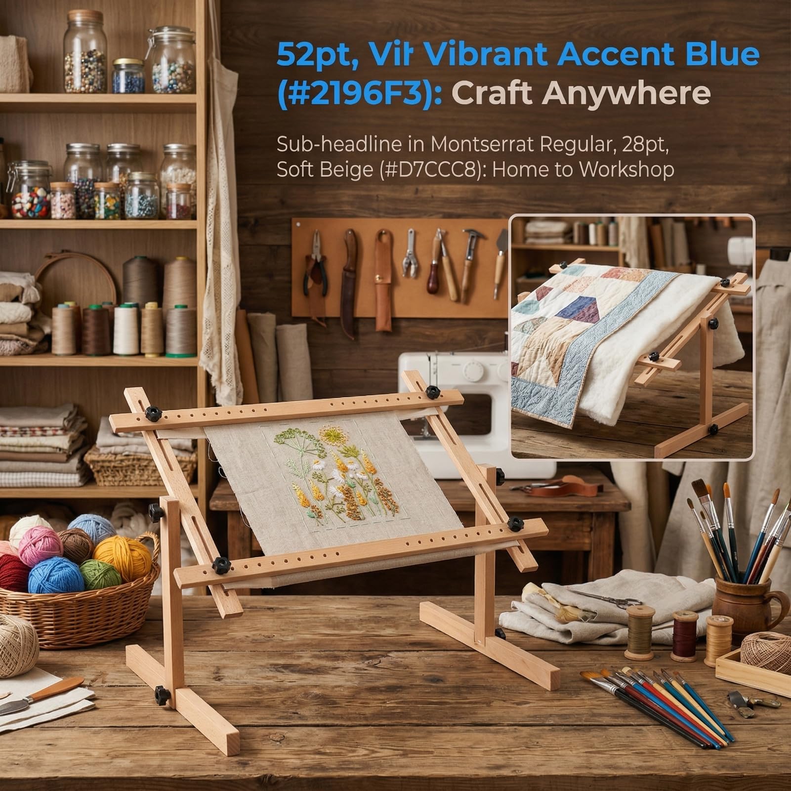 60x100cm Stickrahmen aus Holz, Quadratischer Kreuzstich-Stickrahmensatz Verstellbarer Ständer für Stickerei DIY Kreuzstich-Handwerk Nähzubehör für Stickerei, Nähen, Kreuzstich