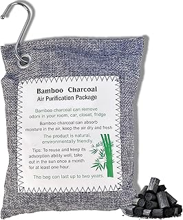 Bamboo Charcoal Air Purifying Bag, Activated Charcoal Odor Absorber Moisture Absorber Car Fresheners Odor Eliminator for Home Car Closet Refrigerator Shoe Smell Remover Gym Bag Deodorizer, Grey