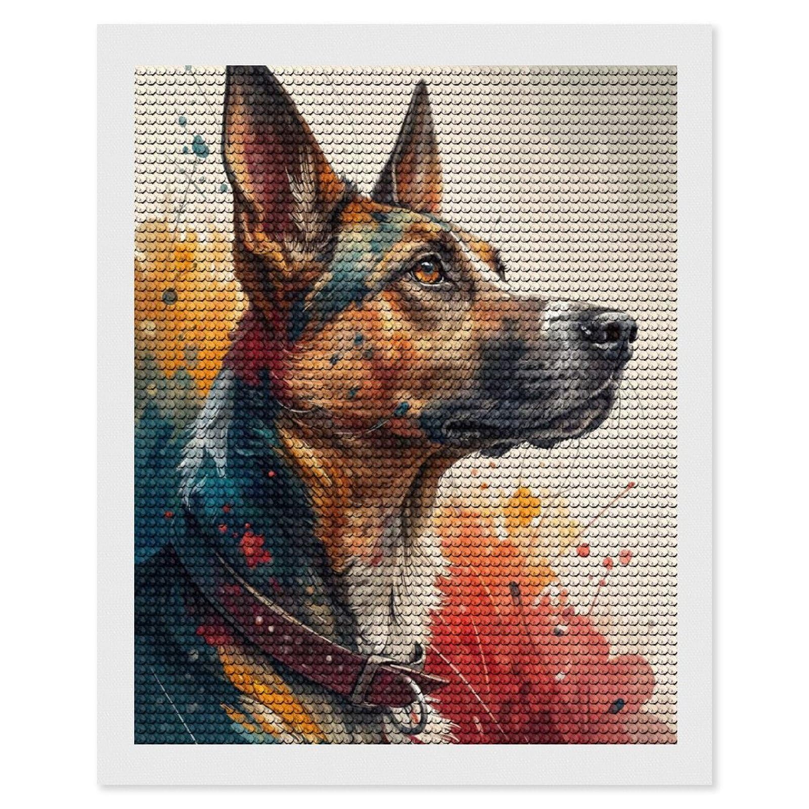 Junmoney Colorful German Shepherd Portrait Diamond Art Kit 16"x20", Neat Printed Canvas, Finish and Display, Relaxing DIY Hobby, Living Room Decor