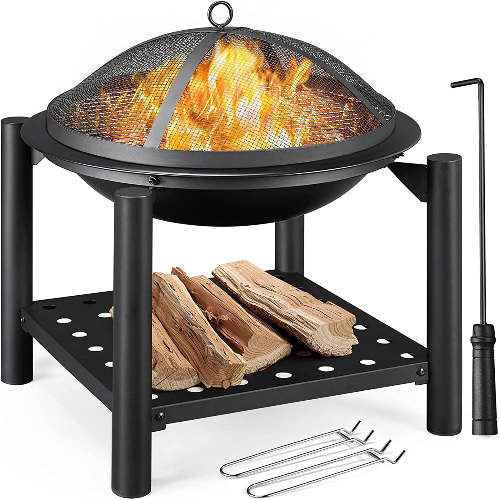 Chauffage Extérieur Noir avec Foyer en Acier pour Camping et Brasero