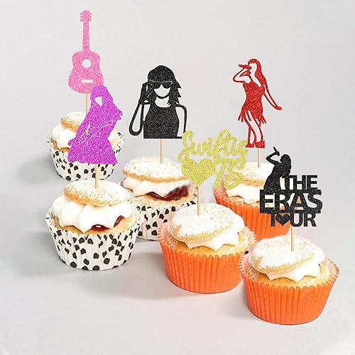 Miniatura 5 de Ercadio Swiftie - Paquete de 24 adornos para cupcakes con purpurina para cantante musical, guitarra, cupcakes, I Love Ts Lovers para Legand Since