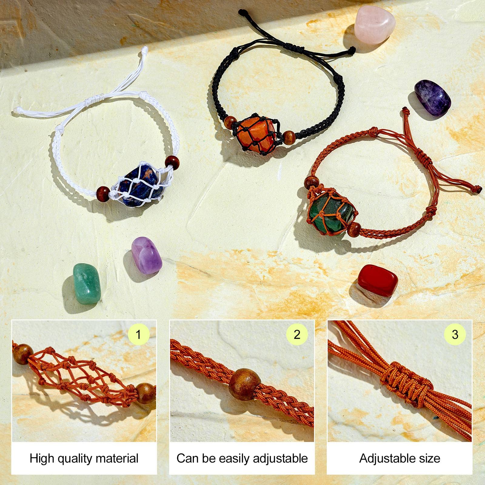 WEWAYSMILE 12-Piece Empty Stone Bracelet Holder, Adjustable Cord Holder for DIY Jewelry Making (3 Colors) - Image 3
