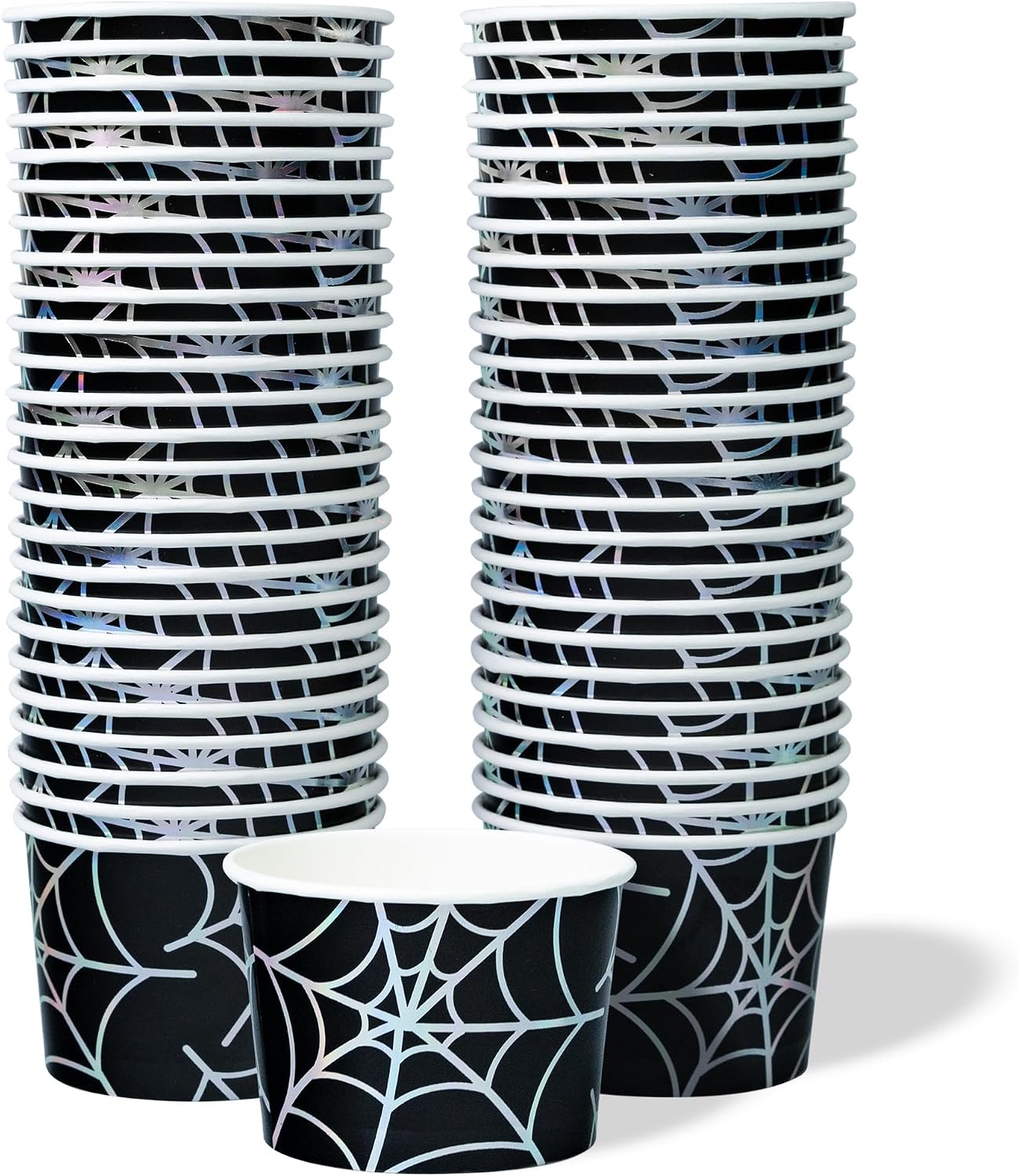 Confettiville Paper Ice Cream Cups, 50-Count 9-Oz Disposable Dessert Bowls for Hot or Cold Food, 9-Ounce Halloween Party Supplies Treat Cups, Spider Web, Black