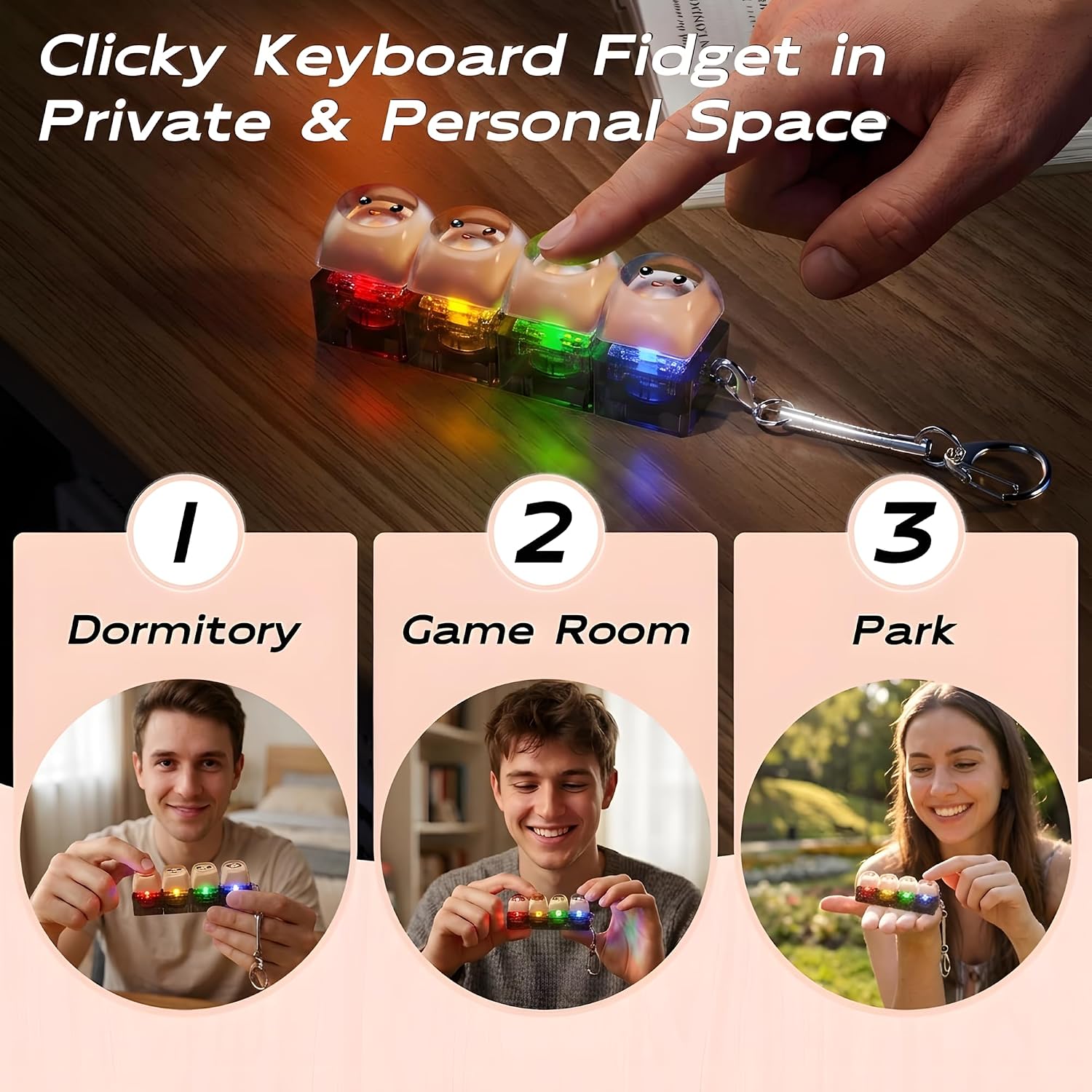 Zhouwang 2 Pcs Keyboard Fidget Toy Light Up,Clicky,Stress Relief Gifts-Pink image 3