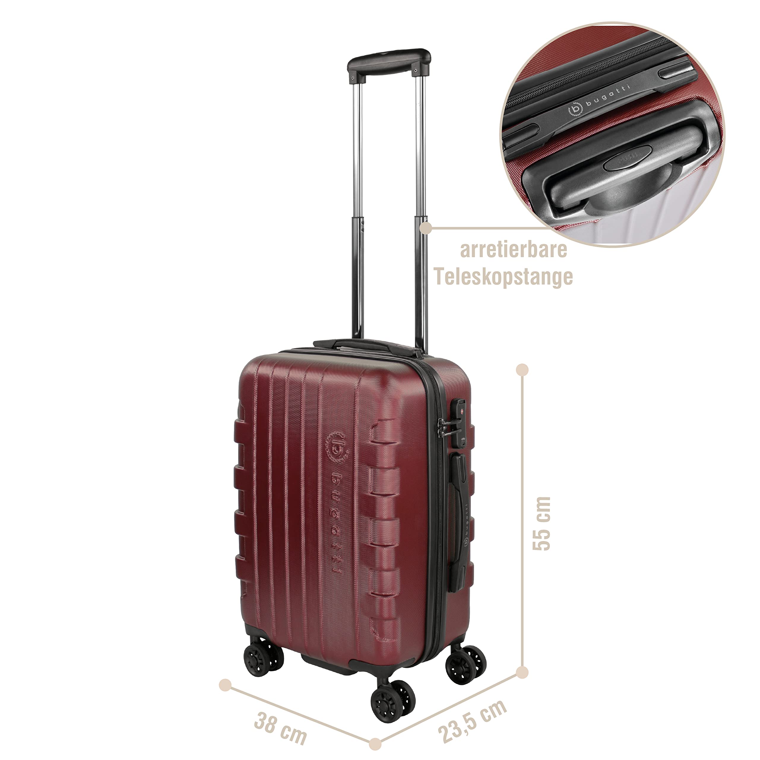 bugatti Galatea valigia rigida 55x38x23,5 cm - 38L, 4 ruote con chiusura a combinazione TSA, rosso