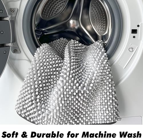 Miniatura 7 de BEDELITE Alfombra de baño de felpilla antideslizante, súper gruesa y absorbente para el suelo del baño, alfombra de baño suave, lanuda gris, lavable