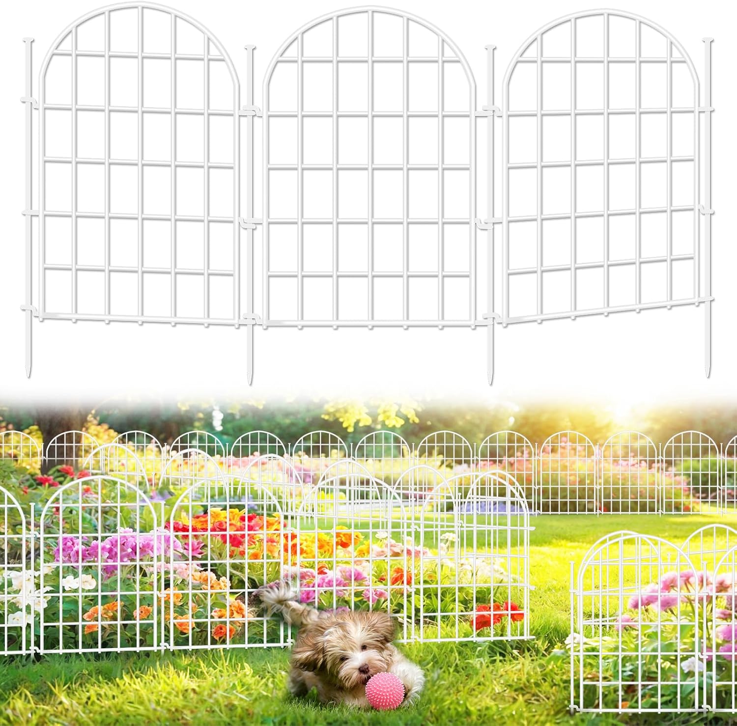 32.5 ft(L) x 22 in(H) Garden Fence, 30 Panels Arched No Dig Fence, Decorative Animal Barrier Fencing with Ground Stake, Rustproof Metal Garden Edging Border for Dog, Rabbit, Outdoor Yard Patio Decor