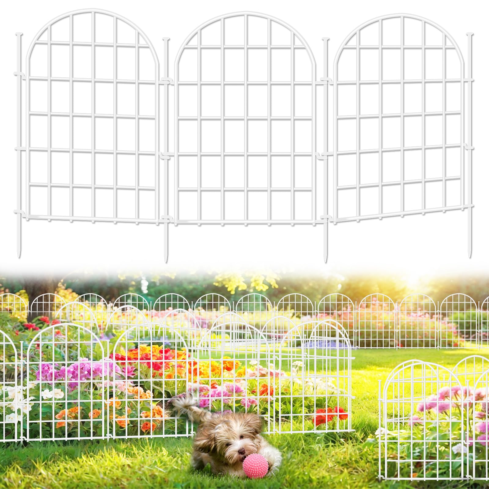 13.8ft(L) x 17in(H) Panels Garden Fence, 12 Panels Arched No Dig Fence