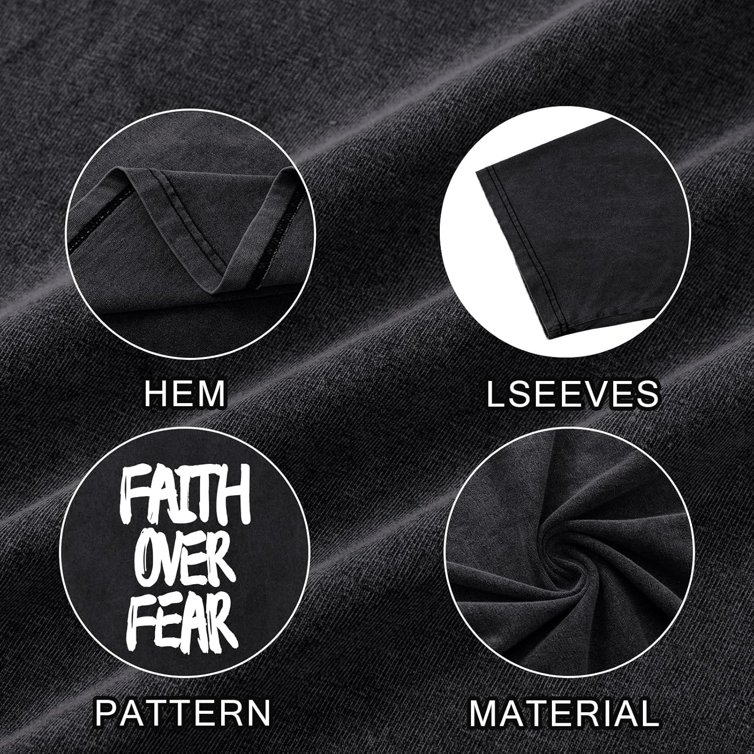 Christian Shirts for Men Faith Over Fear Shirt Jesus Religious Tshirt Oversized Graphic Tees Acid Wash God T-Shirt - Image 6
