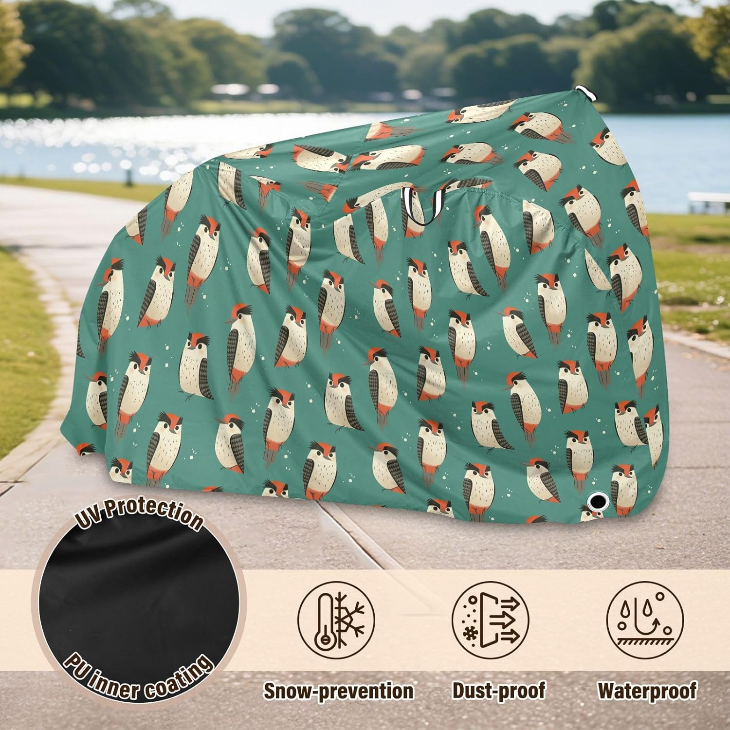 Woodpecker Birds Green Bike Cover Waterproof Outdoor Mountain Bike Cover Bikes Storage