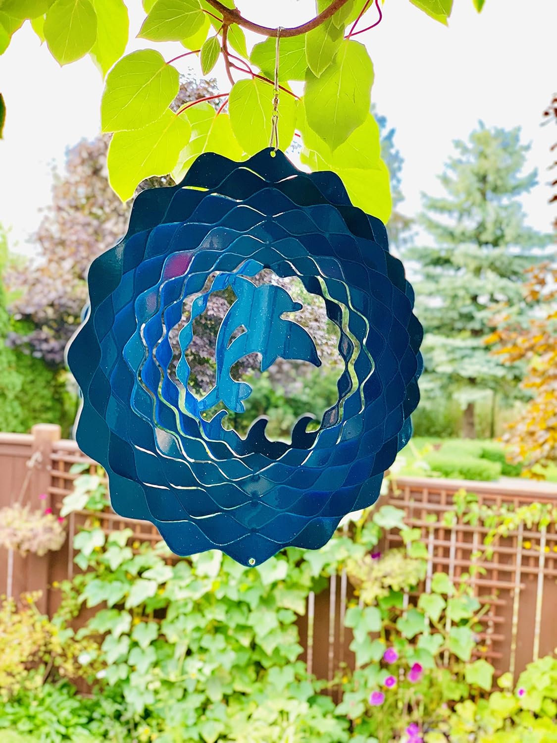 Dundee Deco W1210 Wind Spinner in Gift Box - 3D Hanging Indoor Outdoor Yard Garden Decoration - Mandala - Dolphins, Stars - Blue - 12 inch - Unique Gift Idea for Men Women, Souvenir, Present