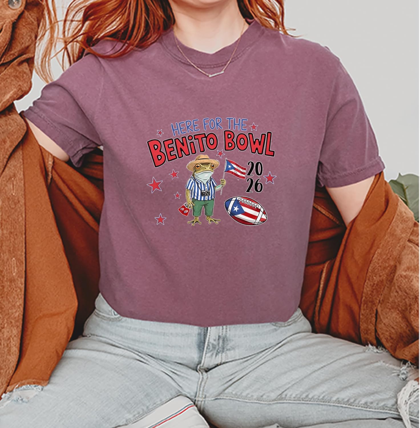 Frog Here for The Benito Bowl Football Unisex T-Shirt, Vintage Soft, Garment Dyed, Relaxed Fit - Image 4
