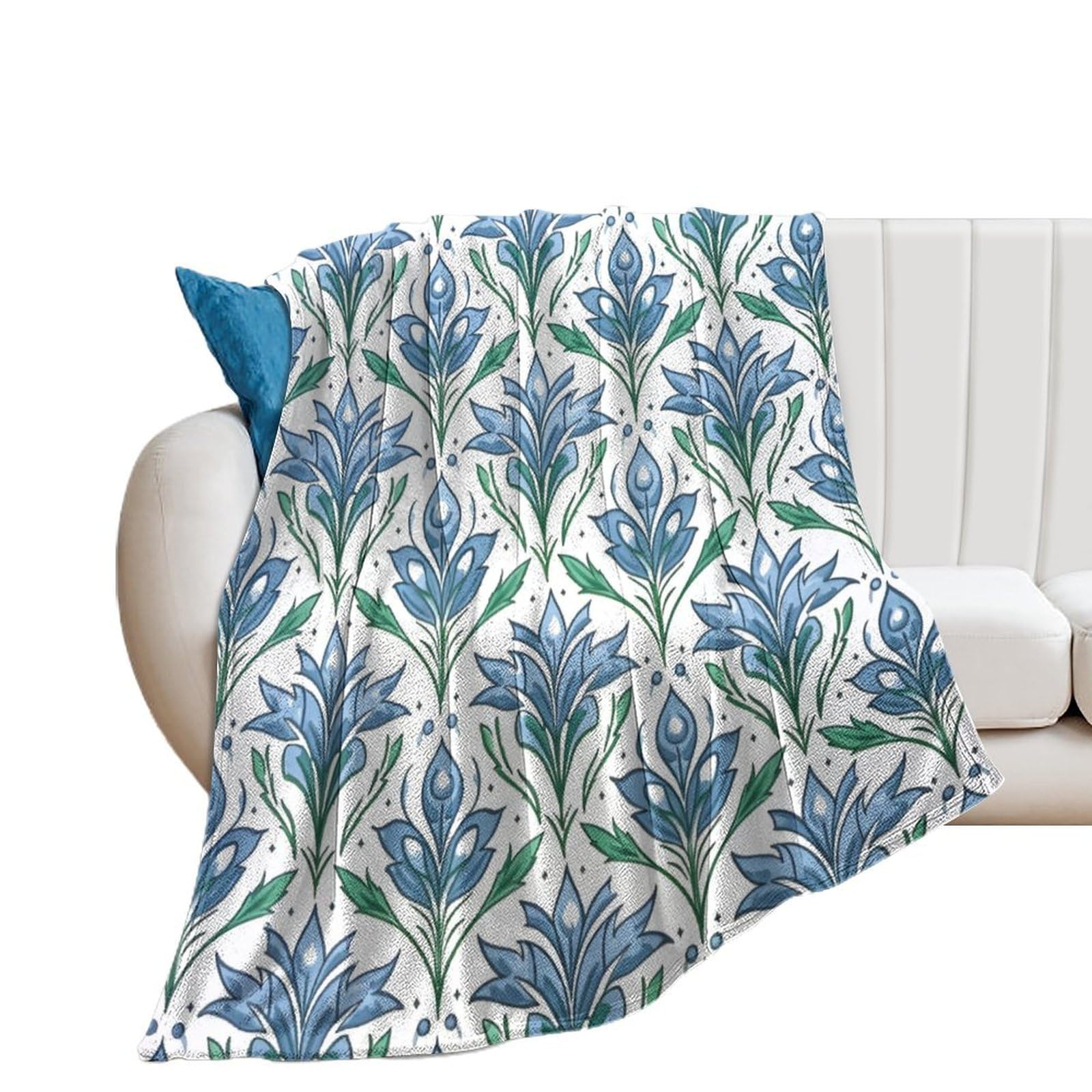 Plaid lit et canapé bleu fleuri pour dortoir et bureau chaud