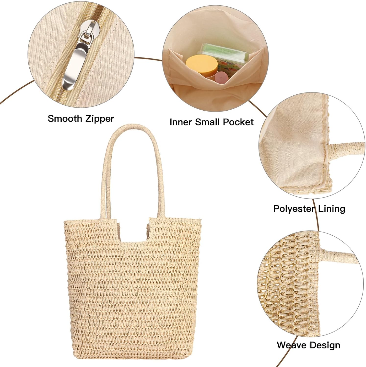 Beach Bags for Women Summer Lightweight Woven Straw Tote Purse Shoulder Handbag for Vacation - Image 7