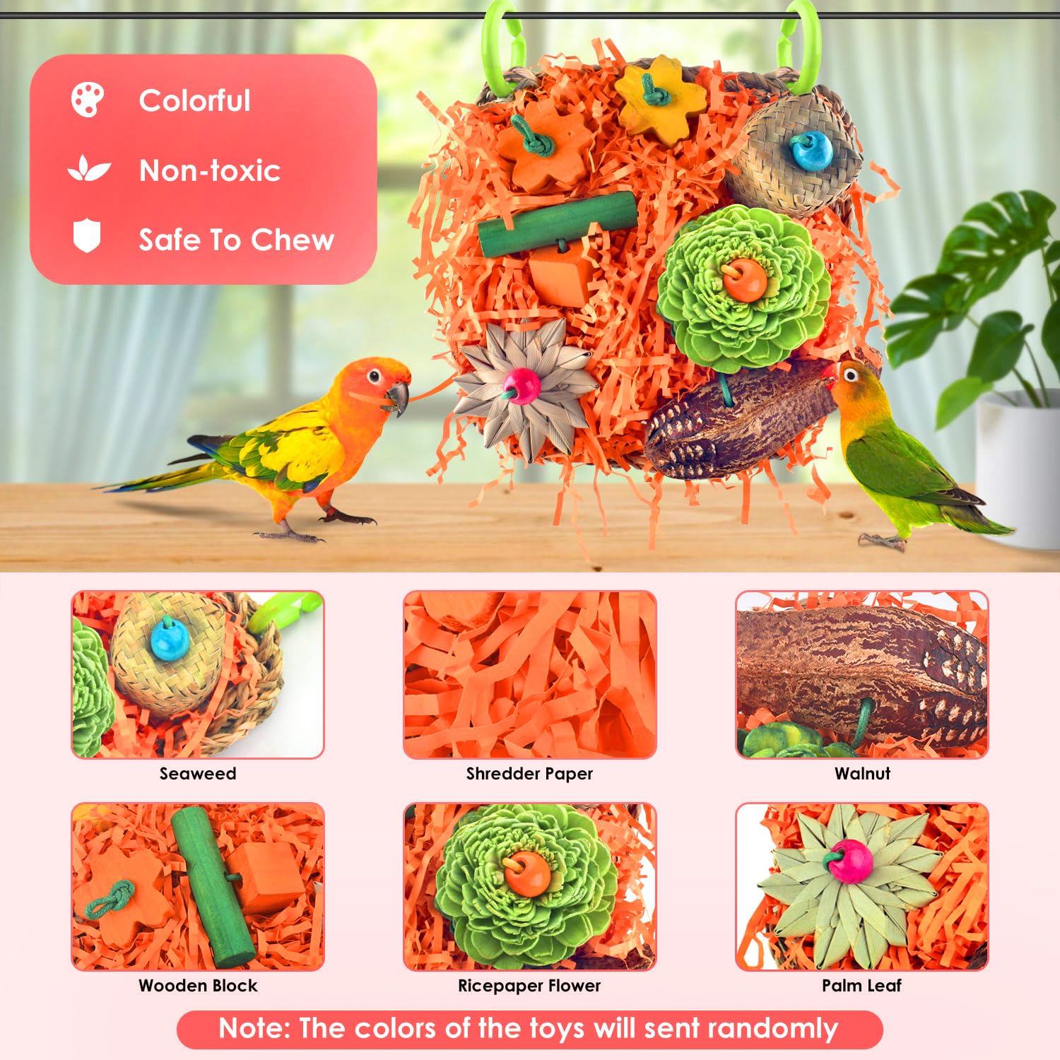 KATUMO Bird Toys, Conure Grass Mat Shredder Toys Parakeet Toys Parrot Foraging Toys for Cockatiel Conure Lovebird Parakeet Small to Medium Birds - image 3