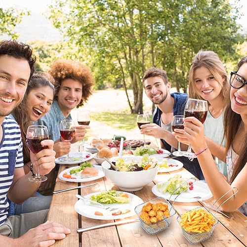 Miniatura 7 de 12 cestas cuadradas de acero inoxidable para freír con asa, cestas de alimentos para servir reutilizables, mini freidora con cesta para cocina,