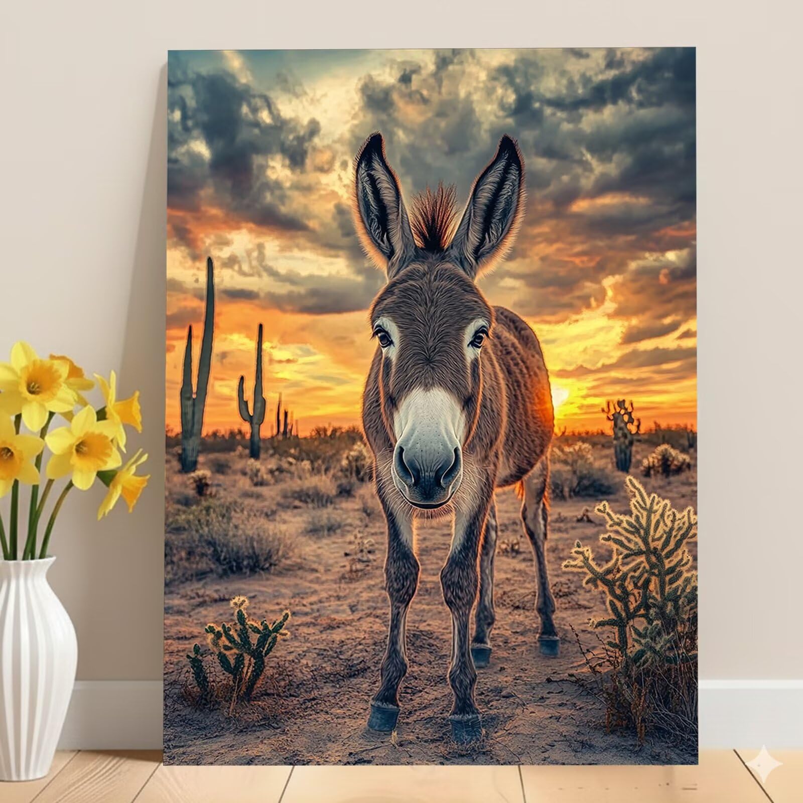Malen Nach Zahlen Sonnenuntergang Malen Nach Zahlen Erwachsene Esel 80x120cm Leinwand DIY Set für Erwachsene und Anfänger Entspannendes Bastelset mit Acrylfarben und Pinseln, Ohne Rahmen-#416k
