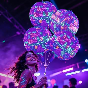 Mega-L Neon Birthday Balloons, 4 Pcs Glow Fluorescent Painted Balloons