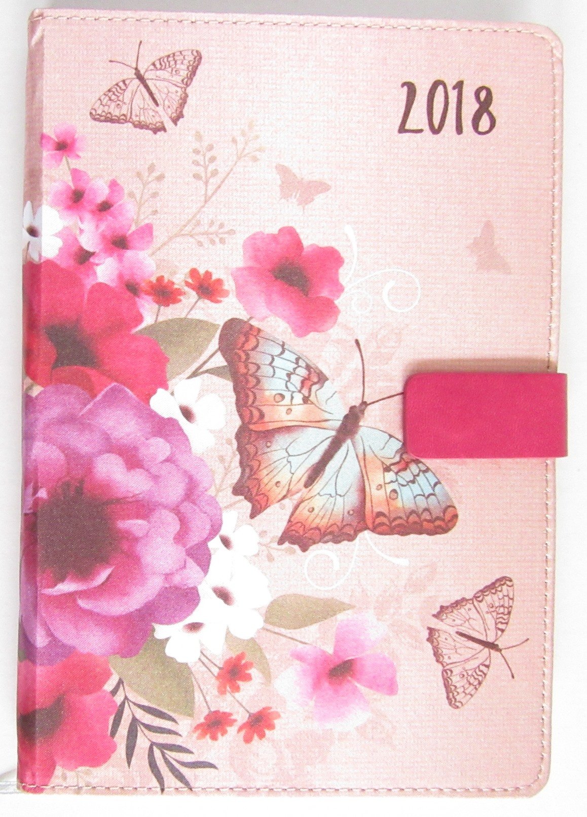 2018 A6 Organiser Diary Page a Day Monthly Index Fabric Look - Pink Butterfly