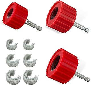 [3-Size/9PC] Copper Pipe Cleaner Set for Drill, 1/2, 3/4, & 1-inch [1 Cleaning Brush & 2 Brushing Pieces for Each Size] Clean Copper Pipes for Soldering, w/ Stainless-Steel Wire Bristles & 1/4” Shank