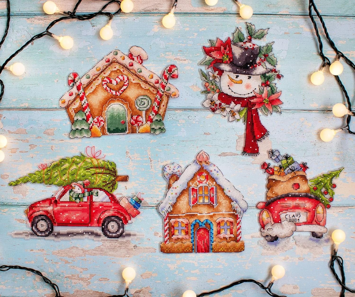 Wizardi Counted Cross Stitch Kit on Plastic Canvas with Christmas Ornaments. 5 Fabulous Designs 6.3x6.3 Inches. Great for Embroidery & Needlework Amateurs. L8055 Letistitch