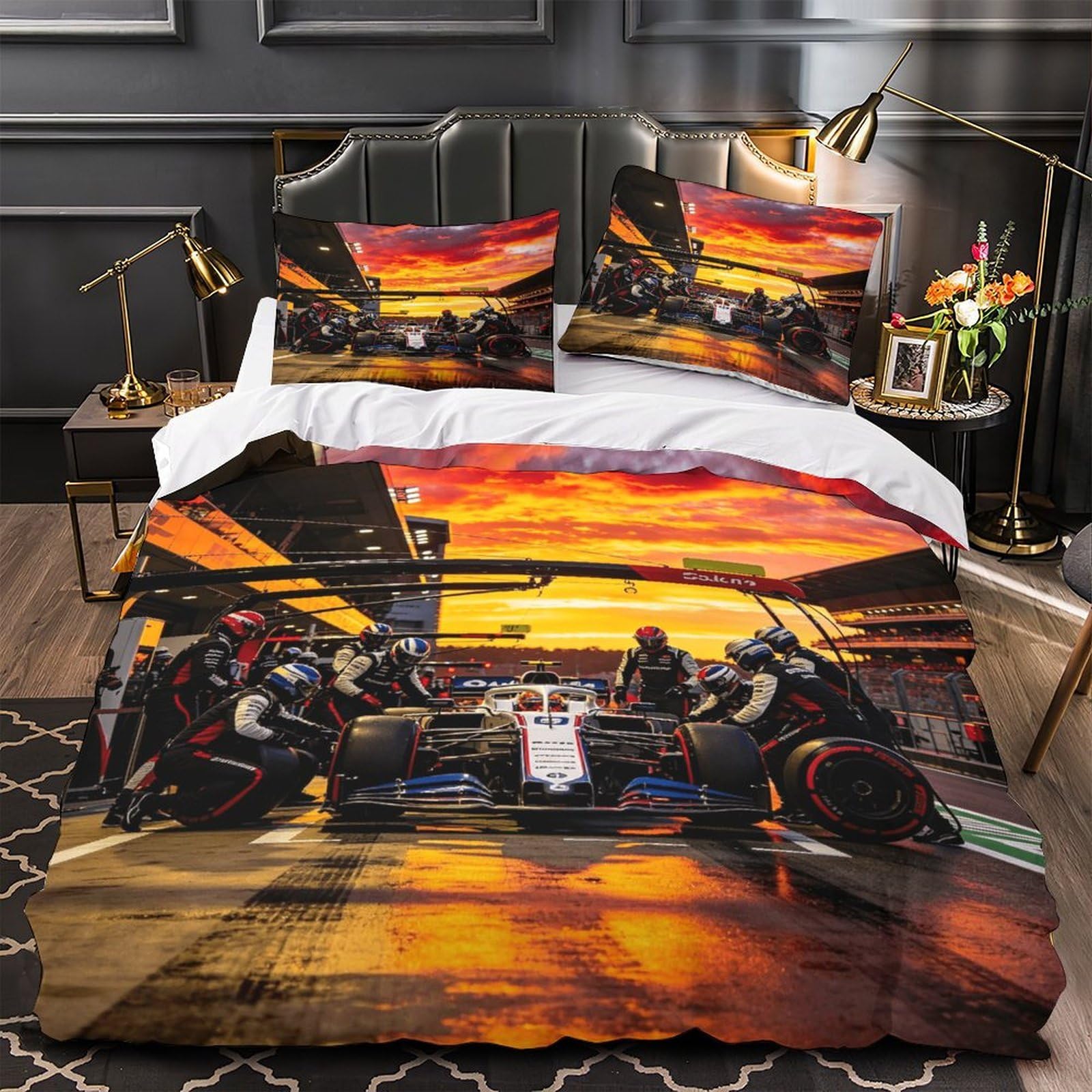 DAFUfbw Formulaa Racing Comforter Cover With Hidden Zipper Double（200x200cm）, Pit Stop Duvet Cover with Pillowcases, Bedding Set Soft Microfiber Quilt Cover Set