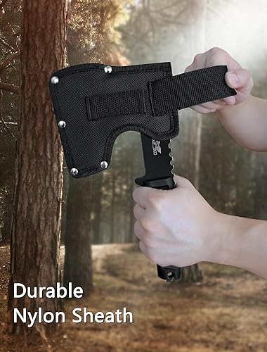 Miniatura 6 de JXE JXO Hacha, hacha de campamento de 9.8 pulgadas, mango de goma ergonómico, con funda de nailon duradero para bushcraft y camping
