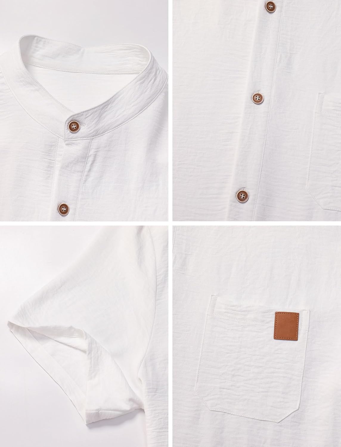 OLEMEK Men's Henley Shirts Band Collar Short Sleeve Casual Basic Tee Summer Button Henley Soild T Shirt with Pocket - Image 5