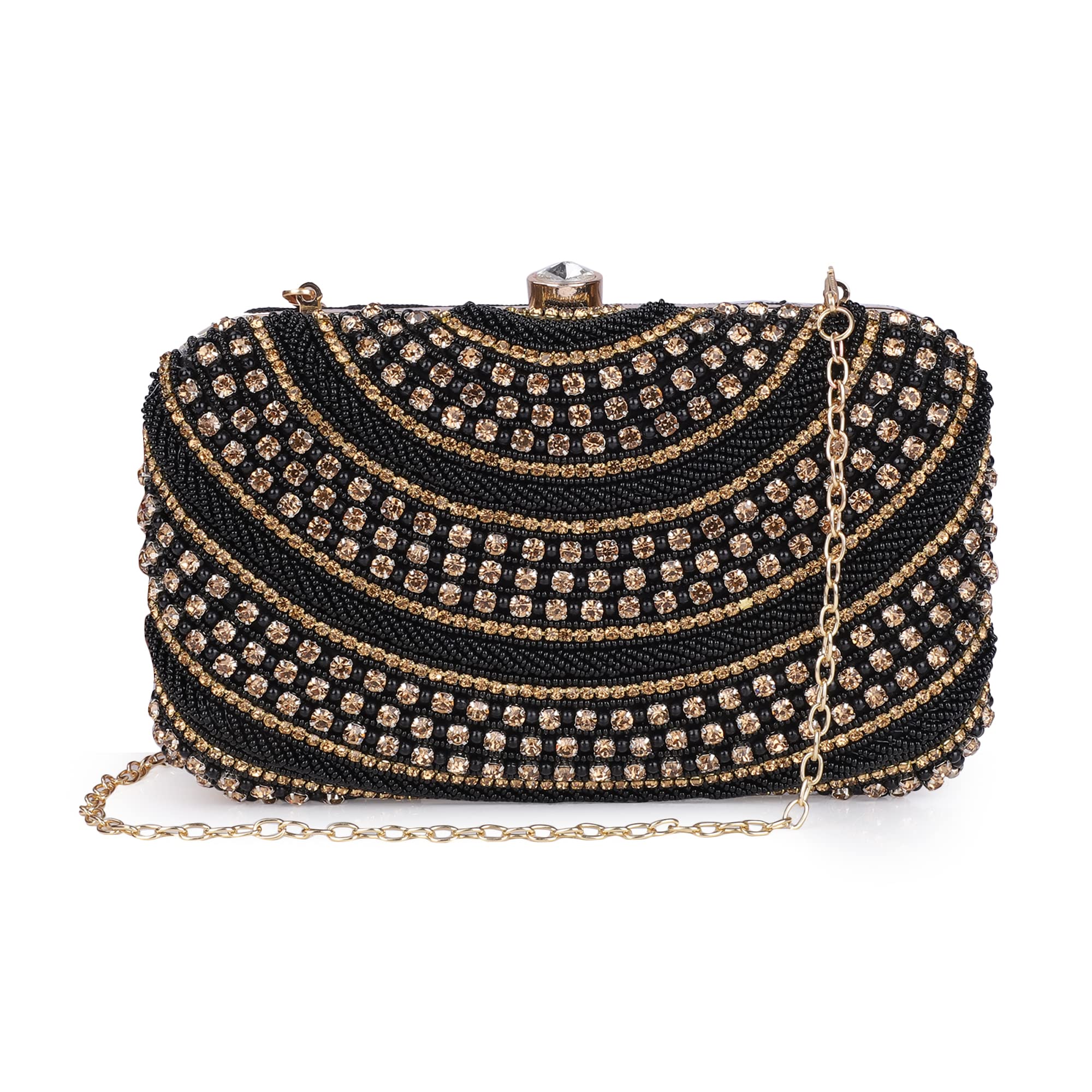 The Clownfish Fabia Collection Womens Party Clutch Ladies Wallet Evening Bag with Fashionable Round Corners Beads Work Floral Design (Black) (B09R4SCRVT) Amazon Price History, Amazon Price Tracker