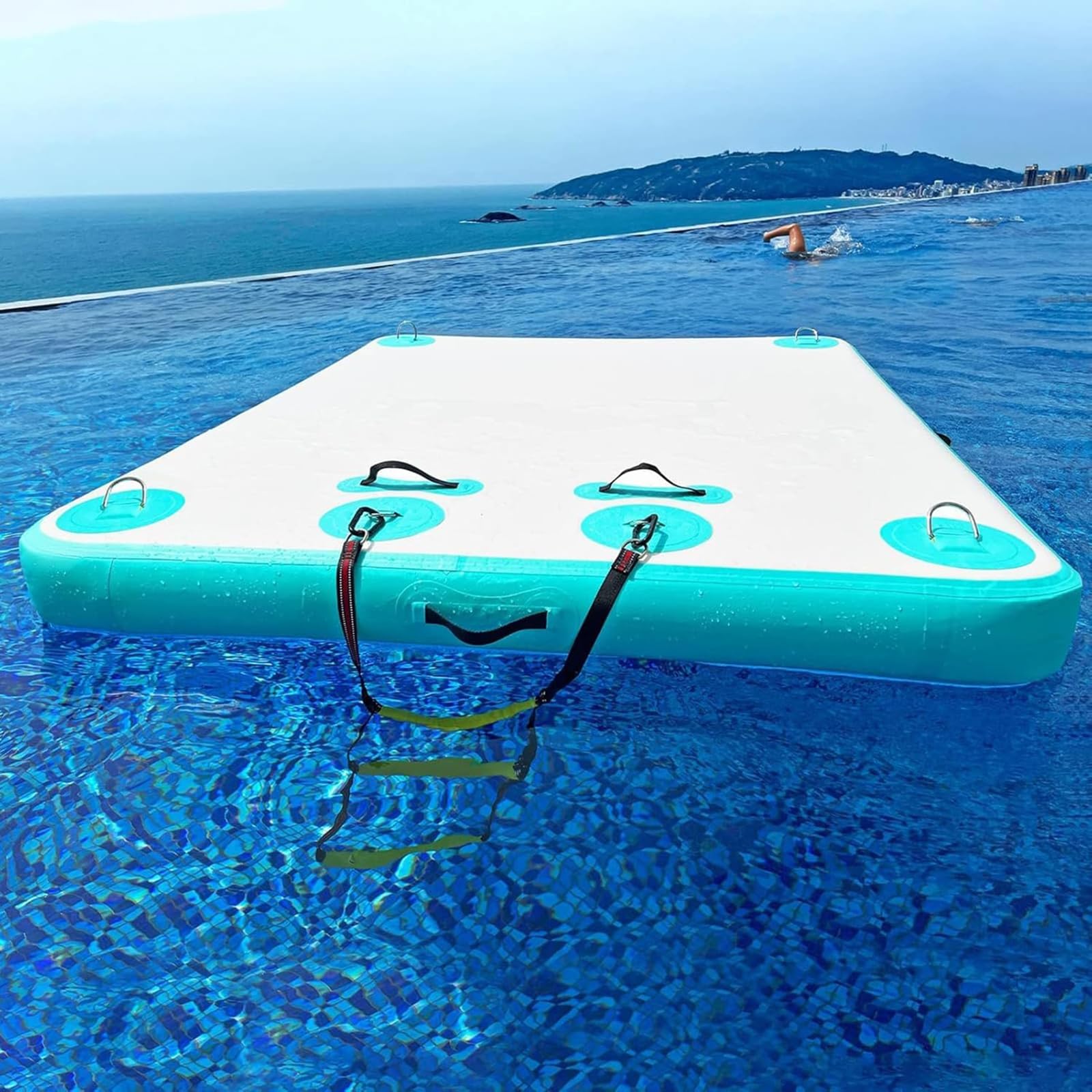 Aufblasbare schwimmende Plattform, dickes PVC, rutschfestes Luftdock mit abnehmbarer Leiter für Pool, Strand und Ozeanspaß