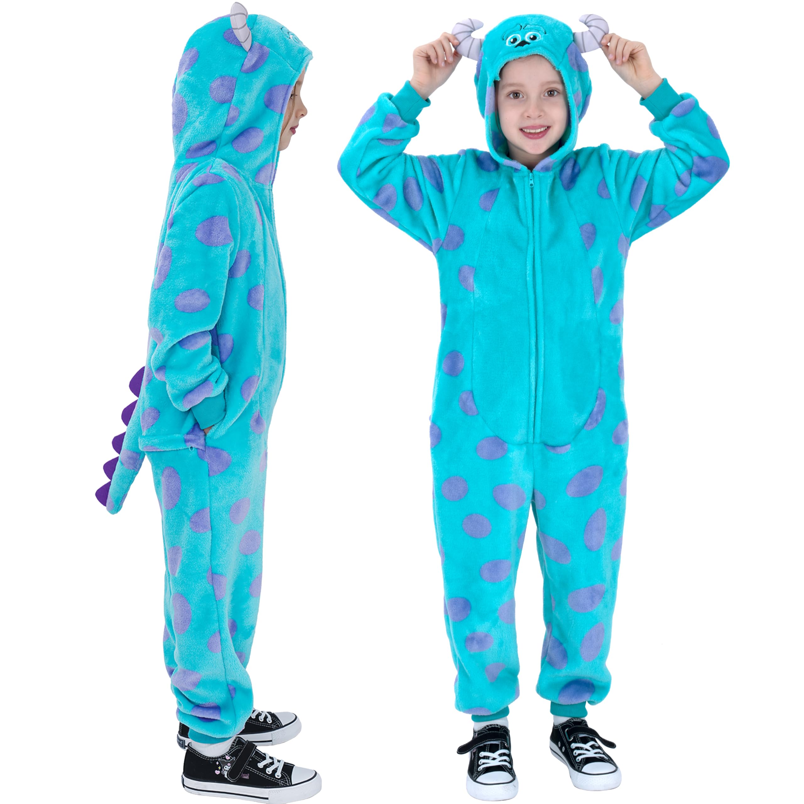 Sincere Party Ultra Soft Flannel Blue Monster Onesie with Pocket for Kids 4-6 Years