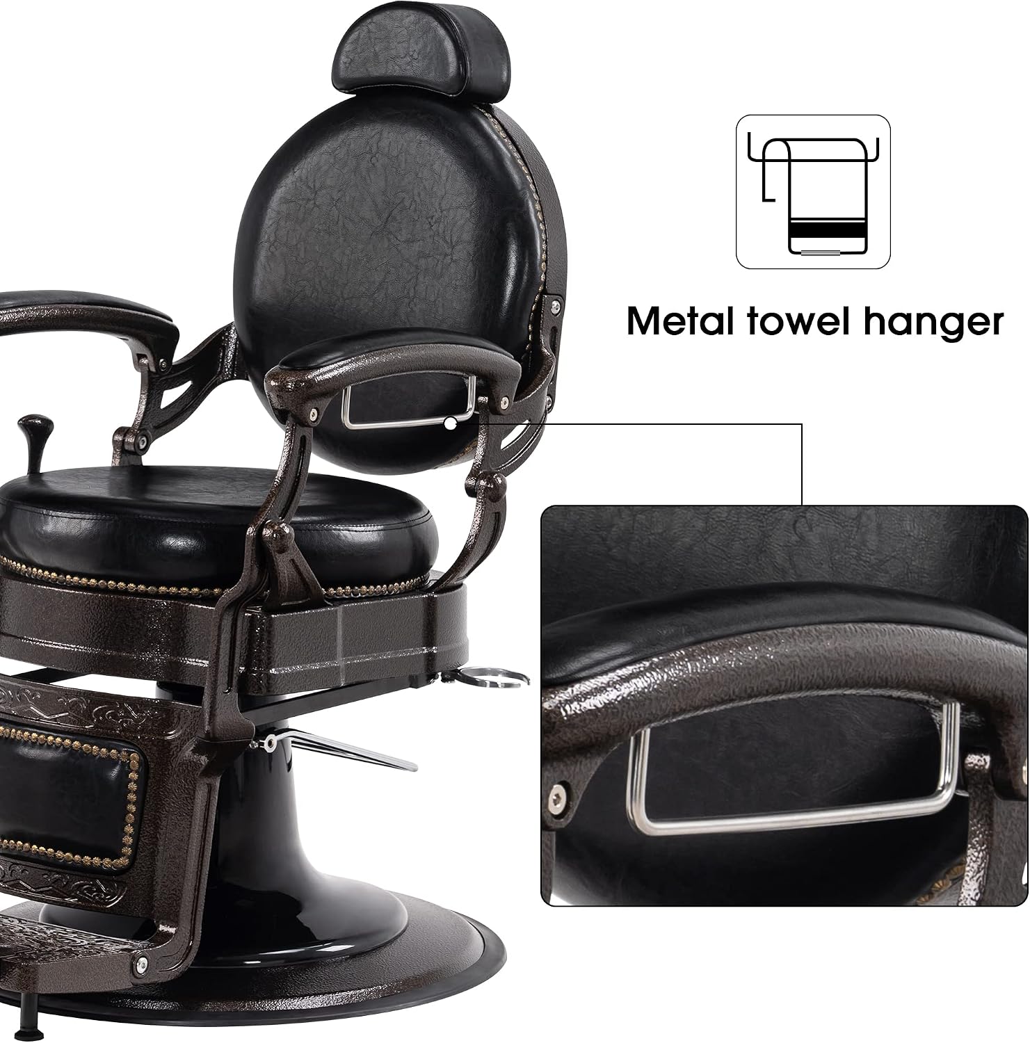 BarberPub Heavy Duty Metal Vintage Barber Chair All Purpose Hydraulic Recline Salon Beauty Spa Chair Styling Equipment 9201 (Black)