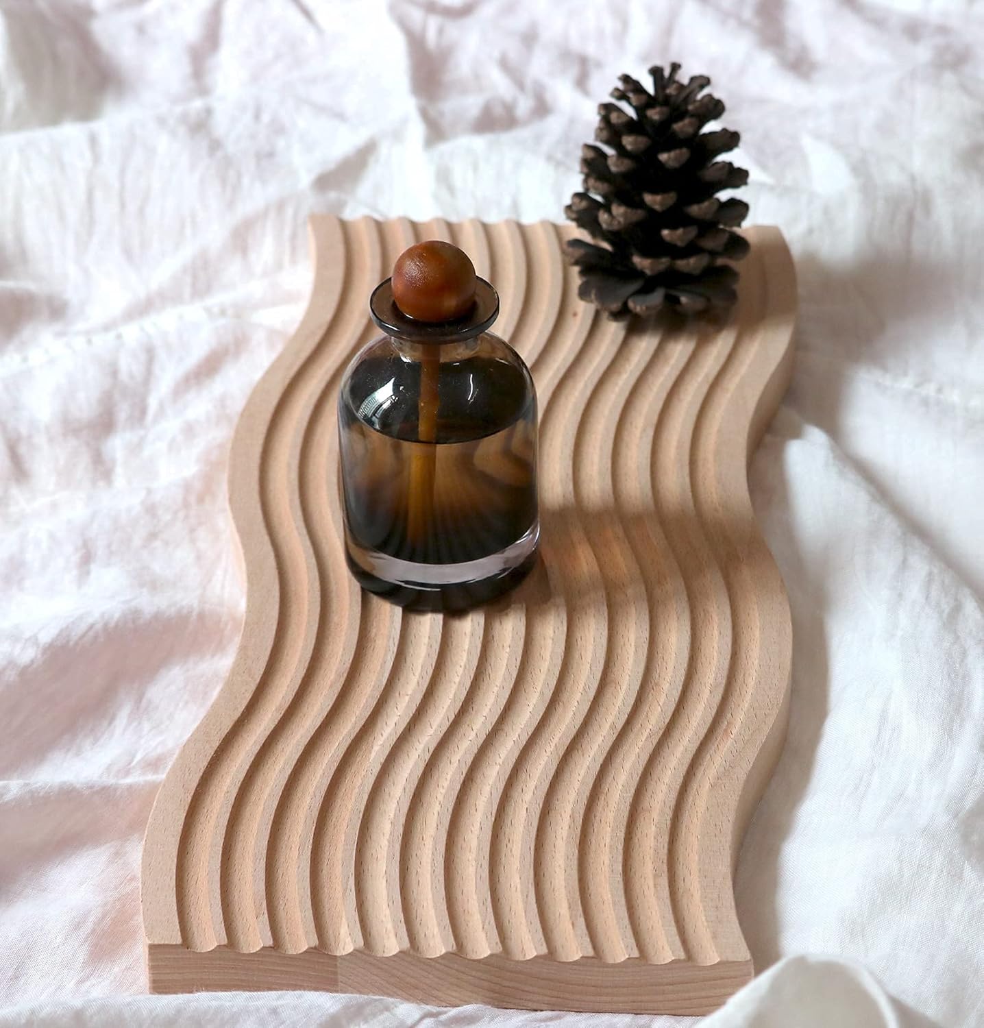 BLOFLO Decorative Tray Wave Shaped Natural Wooden Trays for Decor, Rustic Wood Serving Tray, Wood Decorative Trays for Coffee Table, Crystal Tray for Stones, Ottoman Tray for Living Room Home Kitchen