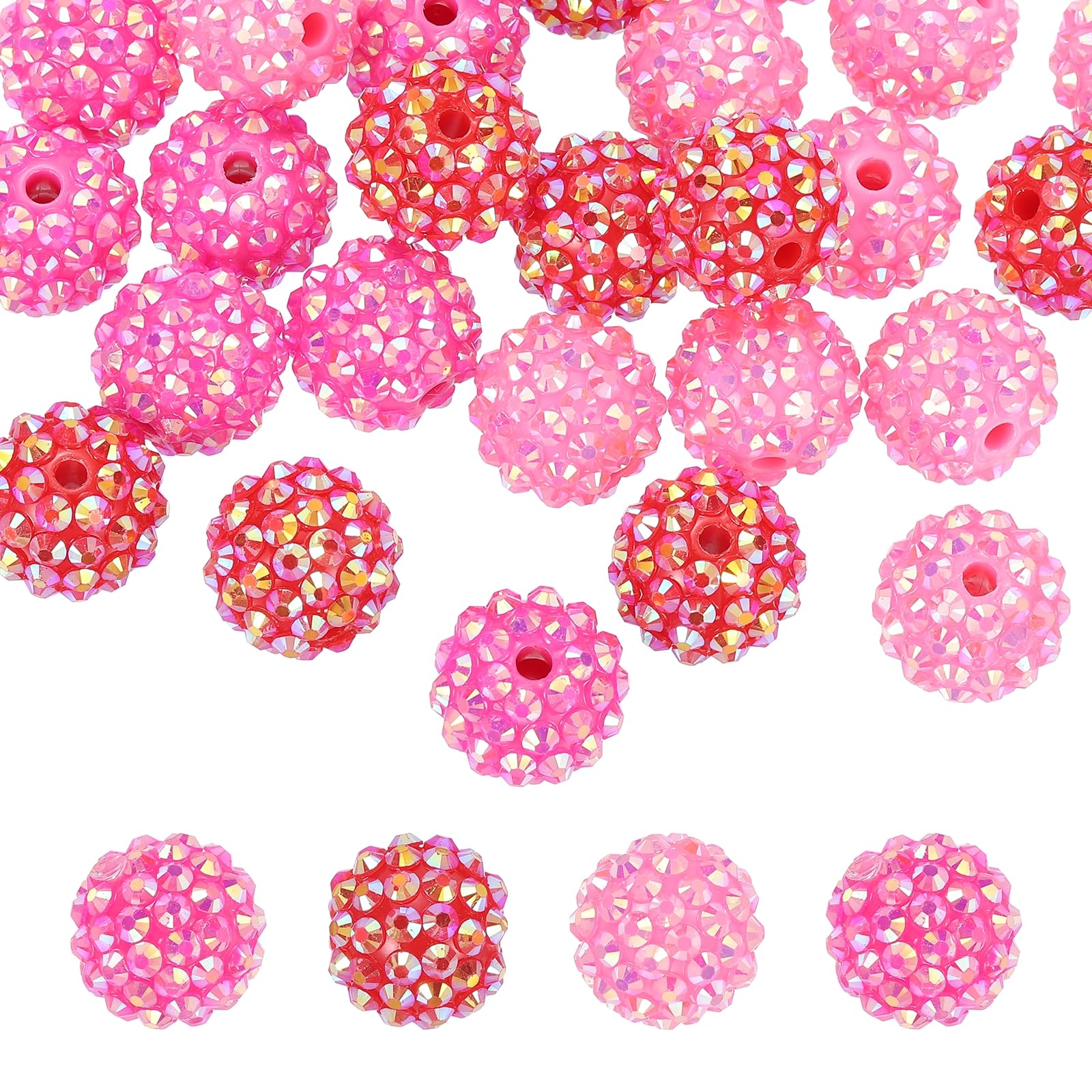 PATIKIL 16mm Resin Rhinestone Beads for Beadable Pen, 30 Pack Ball Disco Sparkly Chunk Round Bubblegum Beads for Beadable Keychain Jewelry Making, Dark Pink/Rose Red/Red