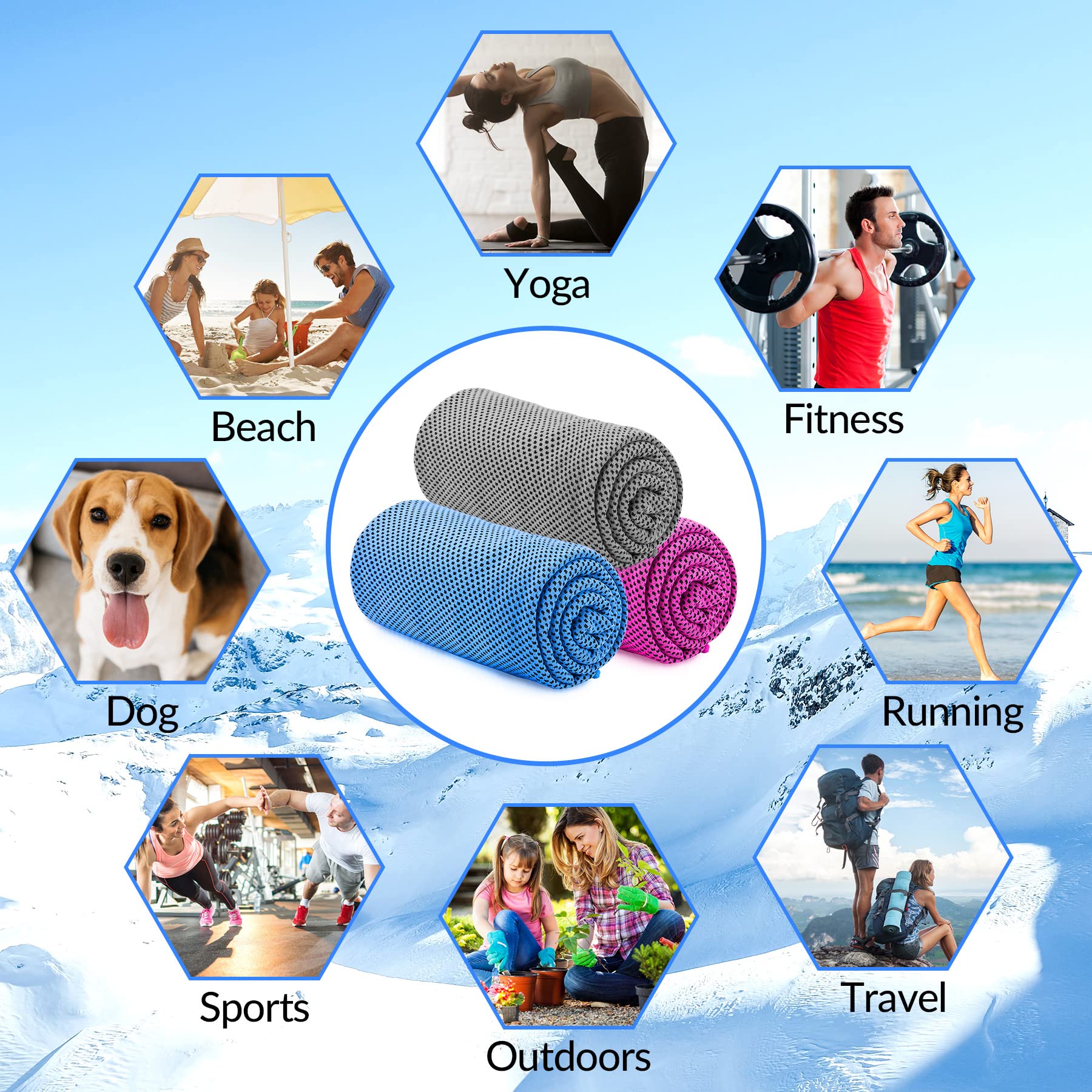 Serviettes Rafraîchissantes En Microfibre - Lot De 3 Avec Manches En Silicone, Pour Sport, Fitness, Yoga, Voyage - 8
